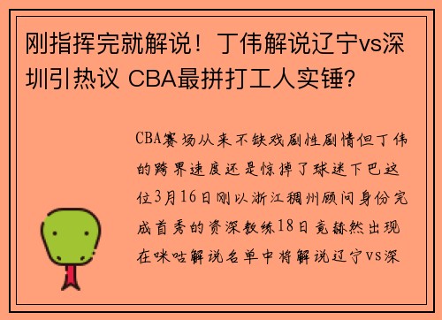 刚指挥完就解说！丁伟解说辽宁vs深圳引热议 CBA最拼打工人实锤？