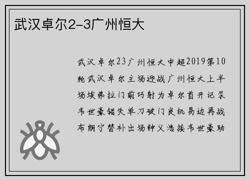 武汉卓尔2-3广州恒大